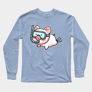 cute pig snorkeling Long Sleeve T-Shirt